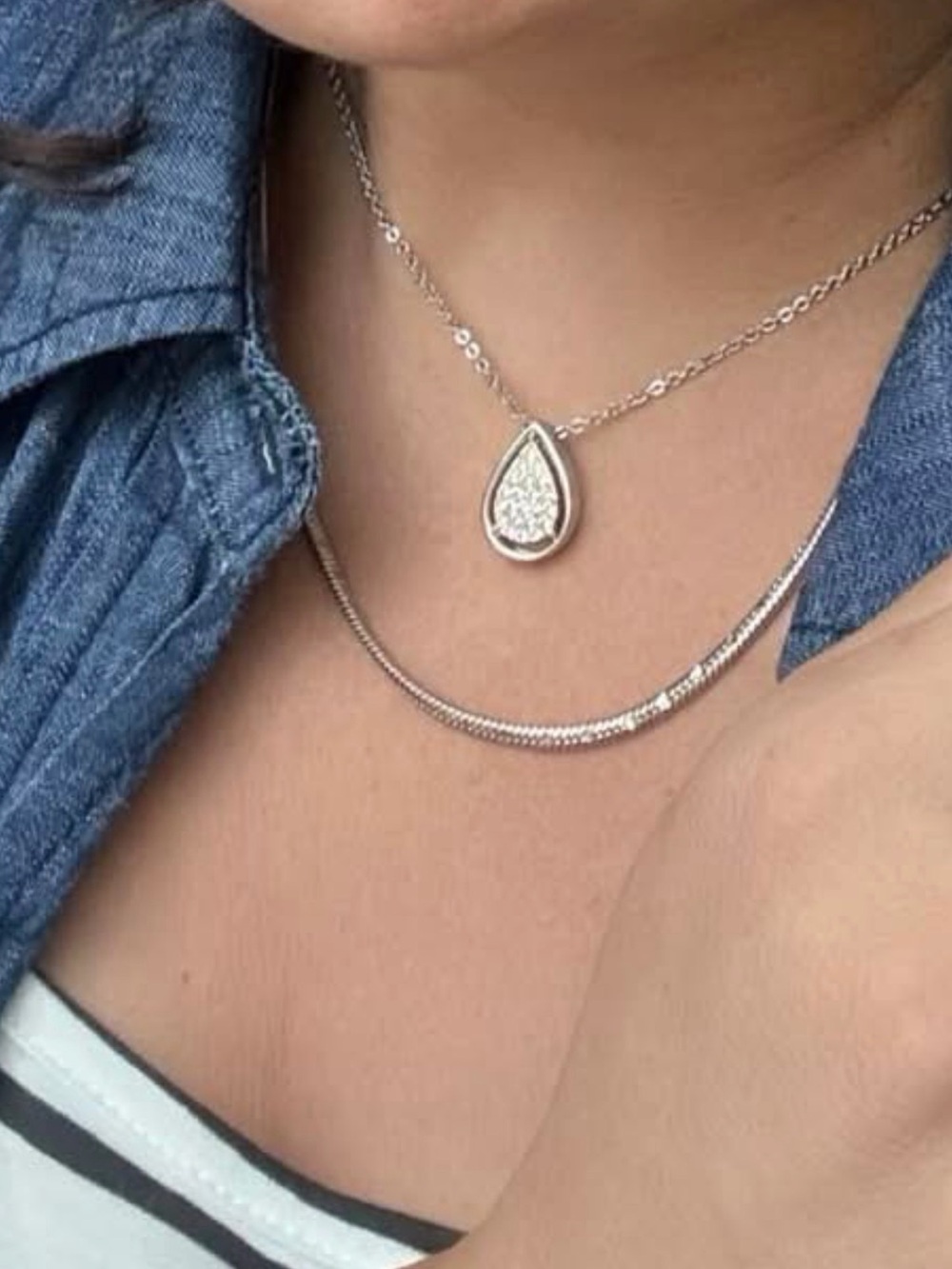 Park Lane “EVIE” Two-Toned Silver and Gold with Crystals, Silver Necklace